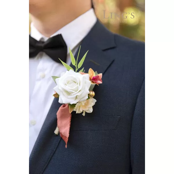 imageLings Moment Boutonniere for Men 6pcs Groom Groomsmen Boutonniere Artificial Flowers for Wedding DecorPromHomecoming etcNavy Blue ampamp PinkOrterracotta  White