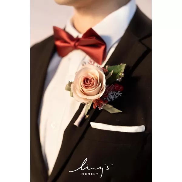 imageLings Moment Boutonniere for Men 6pcs Groom Groomsmen Boutonniere Artificial Flowers for Wedding DecorPromHomecoming etcNavy Blue ampamp PinkPkcinnamon Rose  Pink