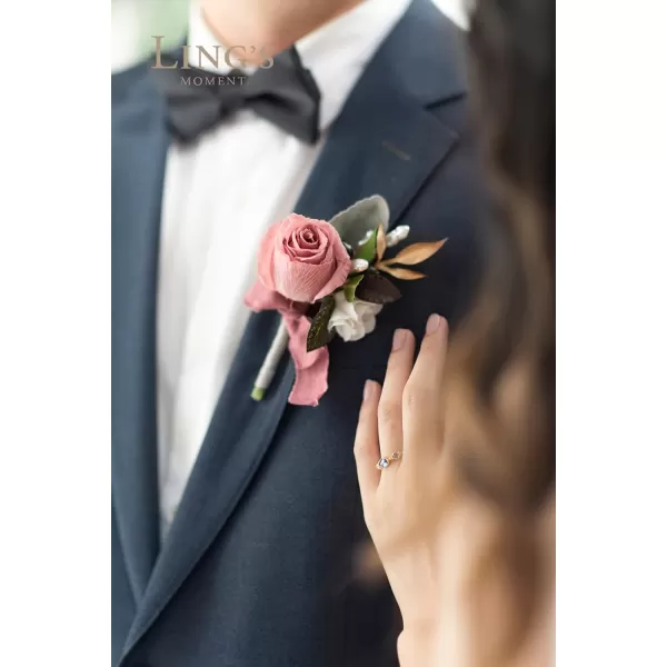 imageLings Moment Boutonniere for Men 6pcs Groom Groomsmen Boutonniere Artificial Flowers for Wedding DecorPromHomecoming etcNavy Blue ampamp PinkPkdusty Rose  Mauve