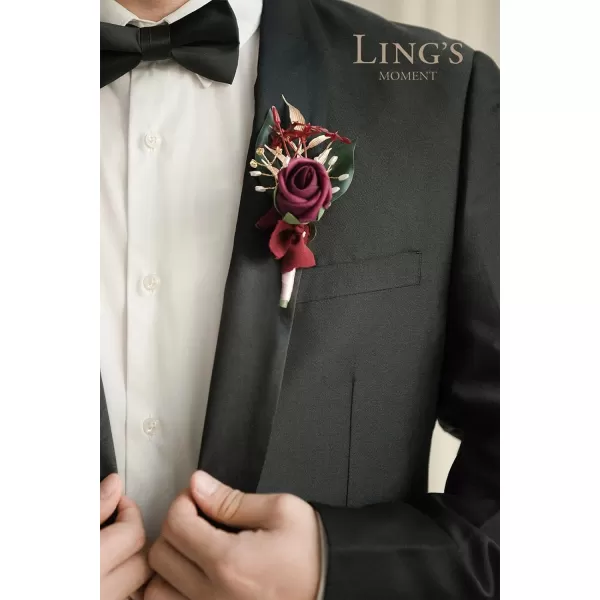 imageLings Moment Boutonniere for Men 6pcs Groom Groomsmen Boutonniere Artificial Flowers for Wedding DecorPromHomecoming etcNavy Blue ampamp PinkPkmarsala  Dusty Rose