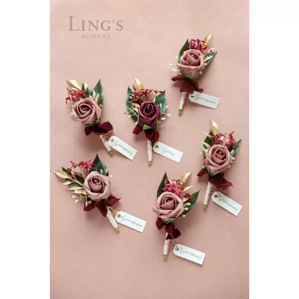 imageLings Moment Boutonniere for Men 6pcs Groom Groomsmen Boutonniere Artificial Flowers for Wedding DecorPromHomecoming etcNavy Blue ampamp PinkPkmarsala  Dusty Rose