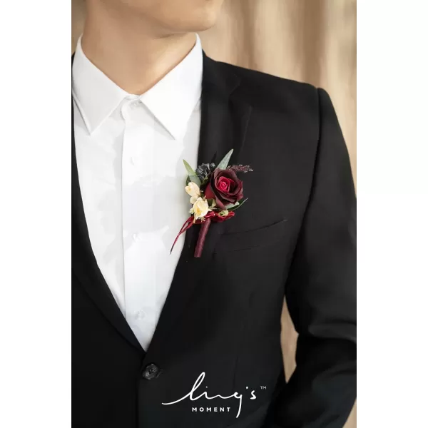 imageLings Moment Boutonniere for Men 6pcs Groom Groomsmen Boutonniere Artificial Flowers for Wedding DecorPromHomecoming etcNavy Blue ampamp PinkRedblack Baccara  Burgundy