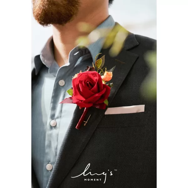 imageLings Moment Boutonniere for Men 6pcs Groom Groomsmen Boutonniere Artificial Flowers for Wedding DecorPromHomecoming etcNavy Blue ampamp PinkRedburgundy  Red