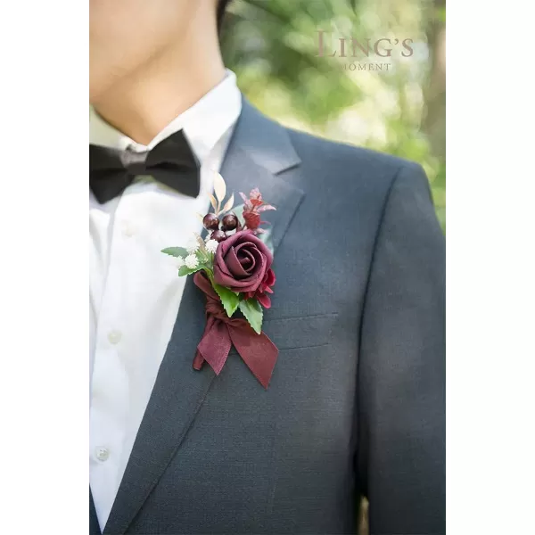 imageLings Moment Boutonniere for Men 6pcs Groom Groomsmen Boutonniere Artificial Flowers for Wedding DecorPromHomecoming etcNavy Blue ampamp PinkRedburgundy  Marsala