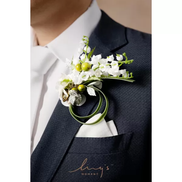 imageLings Moment Boutonniere for Men 6pcs Groom Groomsmen Boutonniere Artificial Flowers for Wedding DecorPromHomecoming etcNavy Blue ampamp PinkWhtwhite  Lily  Olive