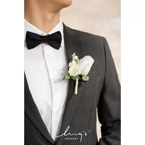 imageLings Moment Boutonniere for Men 6pcs Groom Groomsmen Boutonniere Artificial Flowers for Wedding DecorPromHomecoming etcNavy Blue ampamp PinkWhtwhite Ranunculus  Pearl