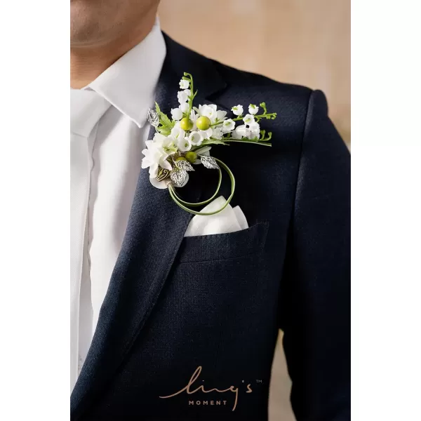 imageLings Moment Boutonniere for Men 6pcs Groom Groomsmen Boutonniere Artificial Flowers for Wedding DecorPromHomecoming etcNavy Blue ampamp PinkWhtwhite  Lily  Olive