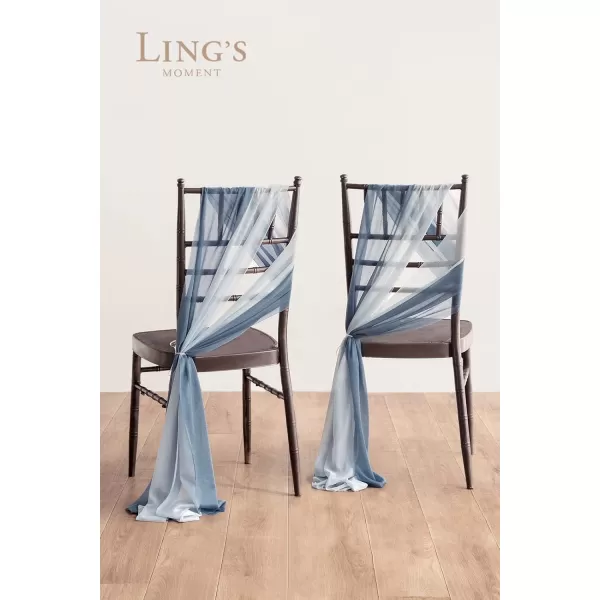 imageLings Moment Wedding Chiffon Chair Sashes Cover Aisle Decorations Draping Fabric WrinkleFree with Tie 16 Pcs Sage ampamp Milky Green for Party Ceremony Reception Floral Arrangement Banquet Outdoor DecorDark Dusty Blue  Ice Blue