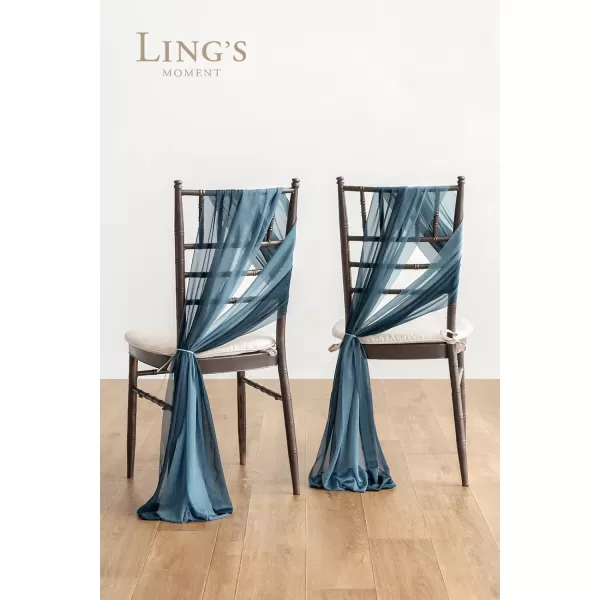 imageLings Moment Wedding Chiffon Chair Sashes Cover Aisle Decorations Draping Fabric WrinkleFree with Tie 16 Pcs Sage ampamp Milky Green for Party Ceremony Reception Floral Arrangement Banquet Outdoor DecorDark Dusty Blue  Navy