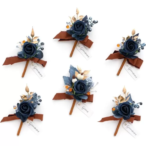 imageLings Moment Boutonniere for Men 6pcs Groom Groomsmen Boutonniere Artificial Flowers for Wedding DecorPromHomecoming etcNavy Blue ampamp PinkBluburnt Orange  Navy Blue