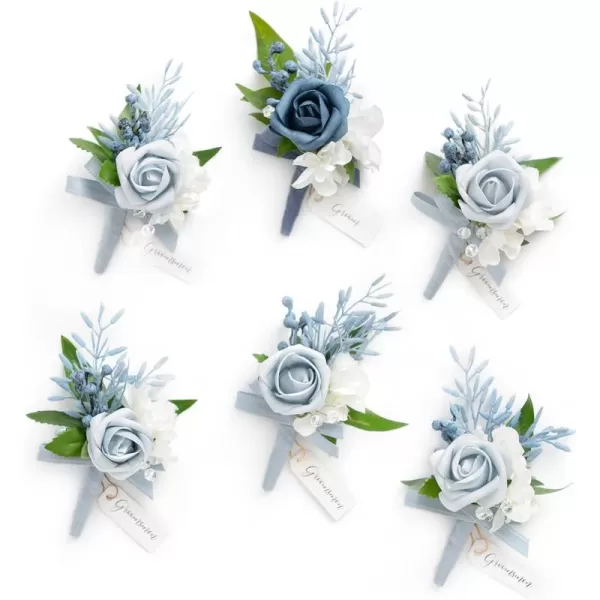 imageLings Moment Boutonniere for Men 6pcs Groom Groomsmen Boutonniere Artificial Flowers for Wedding DecorPromHomecoming etcNavy Blue ampamp PinkBludusty Blue  Light Blue