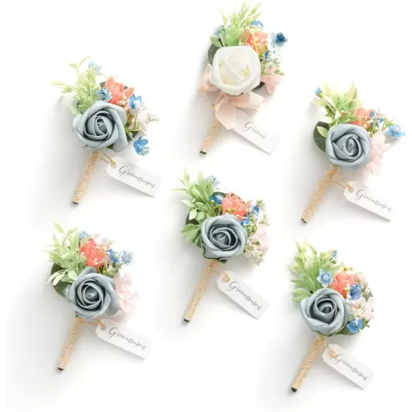 imageLings Moment Boutonniere for Men 6pcs Groom Groomsmen Boutonniere Artificial Flowers for Wedding DecorPromHomecoming etcNavy Blue ampamp PinkBludusty Blue  Cream