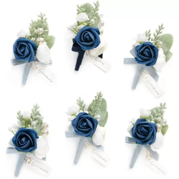 imageLings Moment Boutonniere for Men 6pcs Groom Groomsmen Boutonniere Artificial Flowers for Wedding DecorPromHomecoming etcNavy Blue ampamp PinkBlunavy Blue  Dark Blue