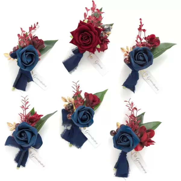 imageLings Moment Boutonniere for Men 6pcs Groom Groomsmen Boutonniere Artificial Flowers for Wedding DecorPromHomecoming etcNavy Blue ampamp PinkBlunavy Blue  Burgundy