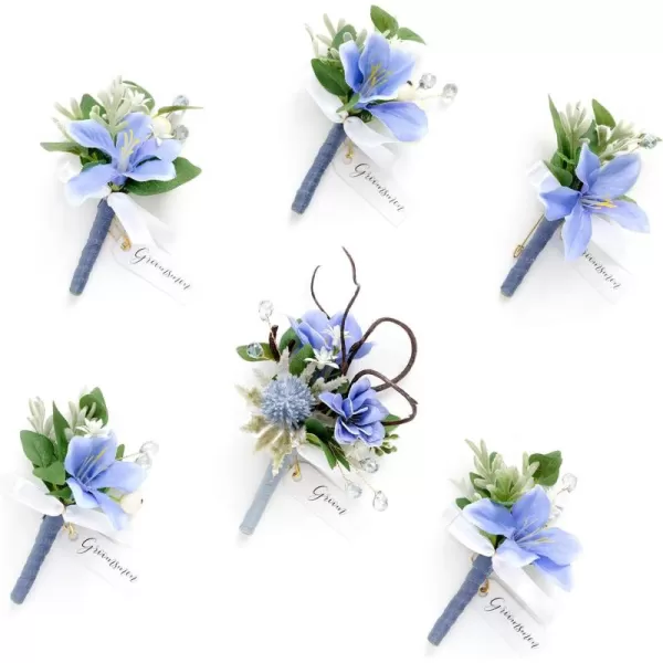 imageLings Moment Boutonniere for Men 6pcs Groom Groomsmen Boutonniere Artificial Flowers for Wedding DecorPromHomecoming etcNavy Blue ampamp PinkBluprovence Blue  Berry