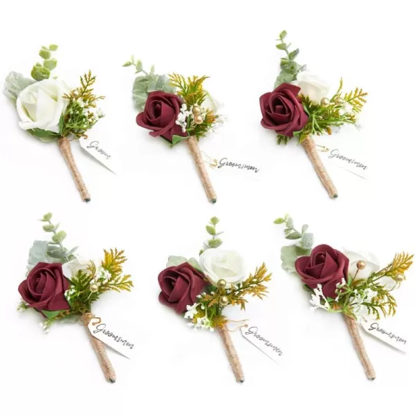 imageLings Moment Boutonniere for Men 6pcs Groom Groomsmen Boutonniere Artificial Flowers for Wedding DecorPromHomecoming etcNavy Blue ampamp PinkBurburgundy  White