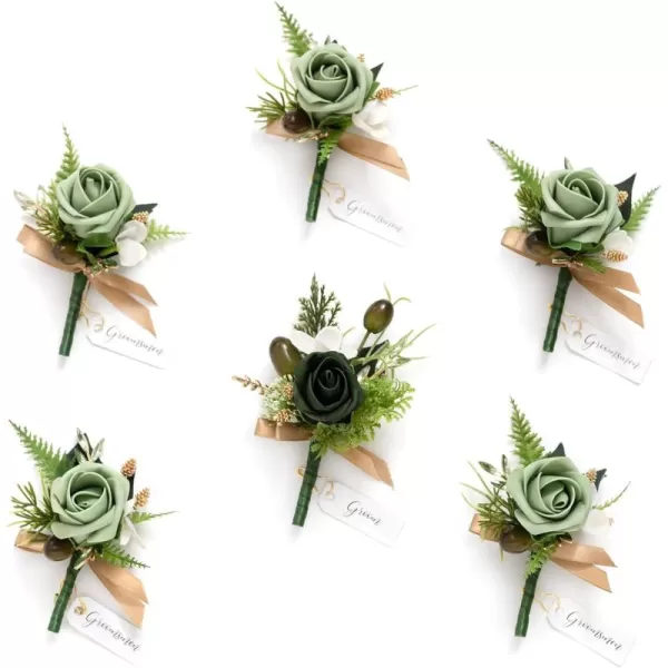 imageLings Moment Boutonniere for Men 6pcs Groom Groomsmen Boutonniere Artificial Flowers for Wedding DecorPromHomecoming etcNavy Blue ampamp PinkGrngreen  Beige