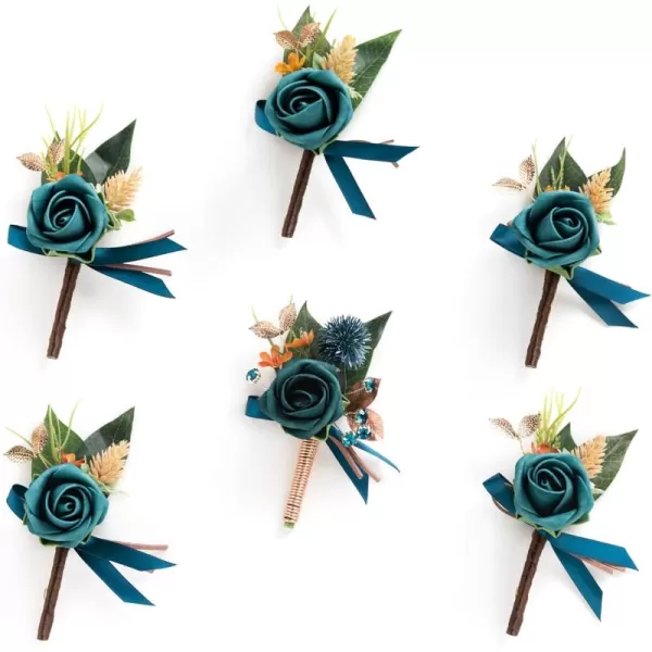 imageLings Moment Boutonniere for Men 6pcs Groom Groomsmen Boutonniere Artificial Flowers for Wedding DecorPromHomecoming etcNavy Blue ampamp PinkOrdark Teal  Burnt Orange