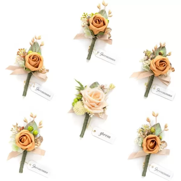 imageLings Moment Boutonniere for Men 6pcs Groom Groomsmen Boutonniere Artificial Flowers for Wedding DecorPromHomecoming etcNavy Blue ampamp PinkOryellow Apricot  Peach