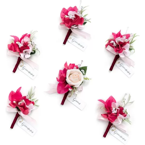 imageLings Moment Boutonniere for Men 6pcs Groom Groomsmen Boutonniere Artificial Flowers for Wedding DecorPromHomecoming etcNavy Blue ampamp PinkPkblush  Hot Pink