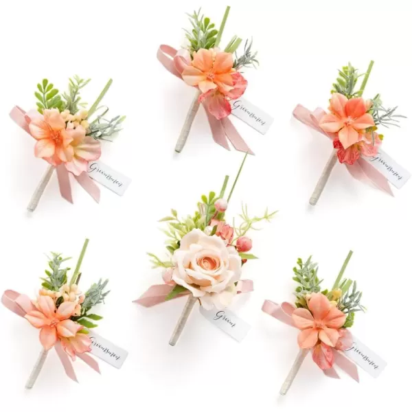 imageLings Moment Boutonniere for Men 6pcs Groom Groomsmen Boutonniere Artificial Flowers for Wedding DecorPromHomecoming etcNavy Blue ampamp PinkPkblush Garden  Pink