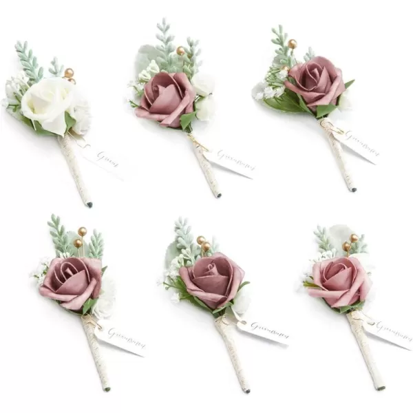 imageLings Moment Boutonniere for Men 6pcs Groom Groomsmen Boutonniere Artificial Flowers for Wedding DecorPromHomecoming etcNavy Blue ampamp PinkPkpink  Dusty Rose