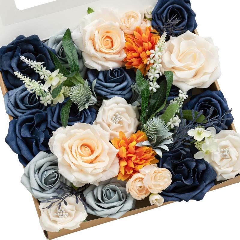 imageLings Moment Terracotta Artificial Flowers Greenery Mini Box Set Burnt Orange Fake Flower for DIY Wedding Bridal Bouquet Centerpieces Decor Floral Arrangement Decor etcNavy  Cream