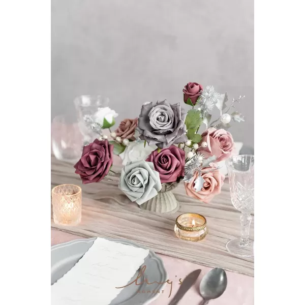 imageLings Moment Artificial Flowers Combo Box Set Sarah Dusty Rose ampamp Navy for DIY Wedding Bouquet Centerpieces Decor Floral Arrangement DecorDusty Rose  Grey