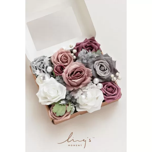 imageLings Moment Artificial Flowers Combo Box Set Sarah Dusty Rose ampamp Navy for DIY Wedding Bouquet Centerpieces Decor Floral Arrangement DecorDusty Rose  Grey