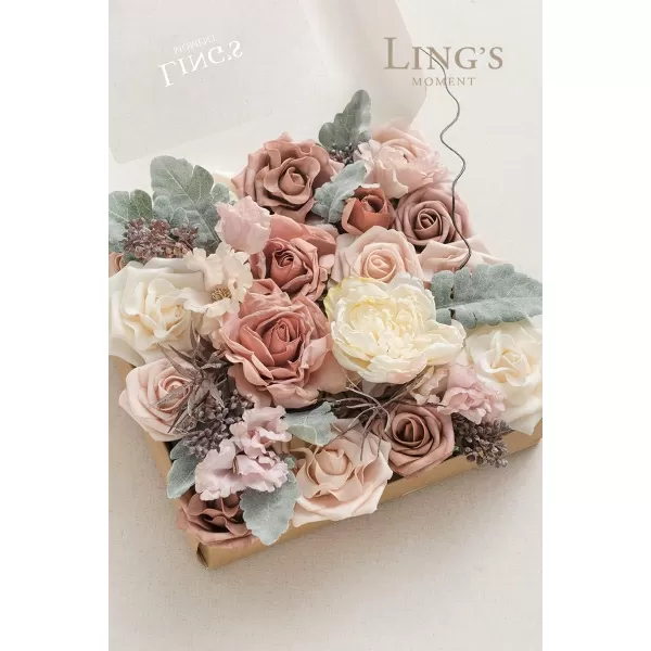 imageLings Moment Artificial Flowers Combo Box Set Sarah Dusty Rose ampamp Navy for DIY Wedding Bouquet Centerpieces Decor Floral Arrangement DecorDusty Rose  Cream  Flocked Leaves