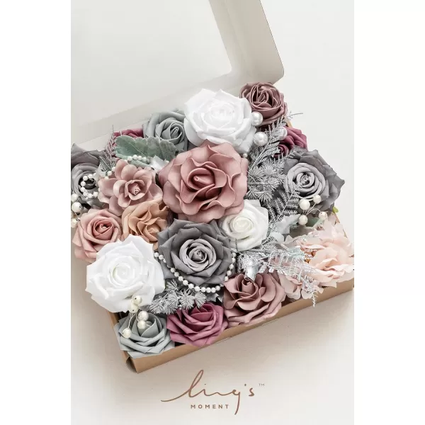 imageLings Moment Artificial Flowers Combo Box Set Sarah Dusty Rose ampamp Navy for DIY Wedding Bouquet Centerpieces Decor Floral Arrangement DecorDusty Rose  Grey