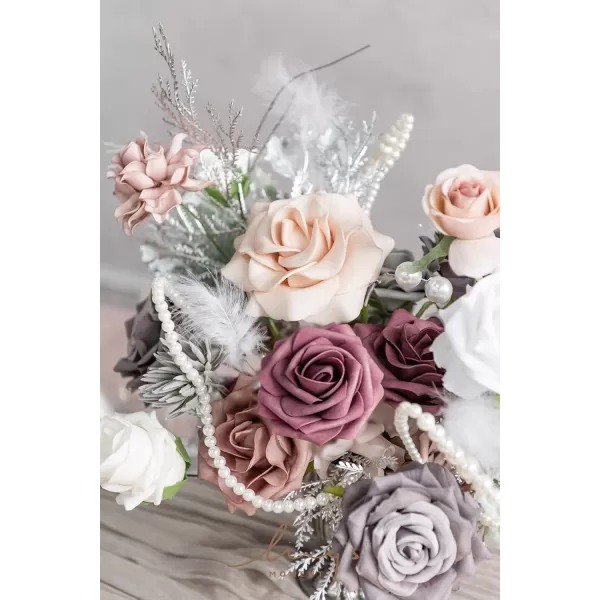 imageLings Moment Artificial Flowers Combo Box Set Sarah Dusty Rose ampamp Navy for DIY Wedding Bouquet Centerpieces Decor Floral Arrangement DecorDusty Rose  Grey