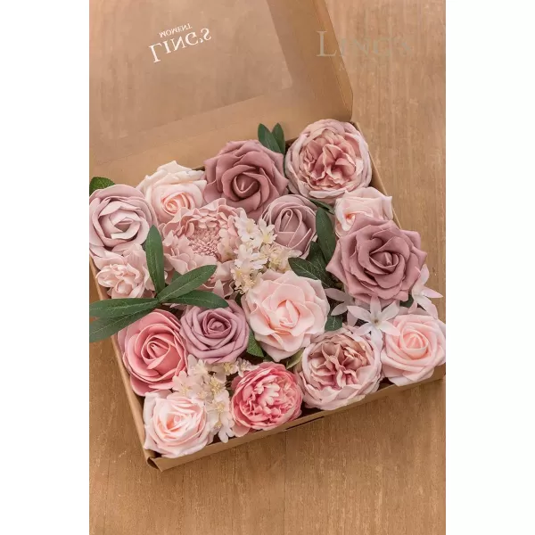 imageLings Moment Artificial Flowers Combo Box Set Sarah Dusty Rose ampamp Navy for DIY Wedding Bouquet Centerpieces Decor Floral Arrangement DecorDusty Rose  Peach