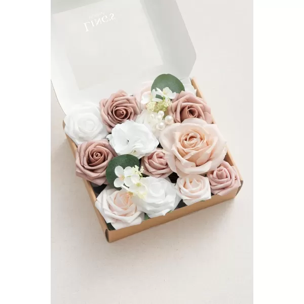 imageLings Moment Artificial Flowers Combo Box Set Sarah Dusty Rose ampamp Navy for DIY Wedding Bouquet Centerpieces Decor Floral Arrangement DecorDusty Rose  White