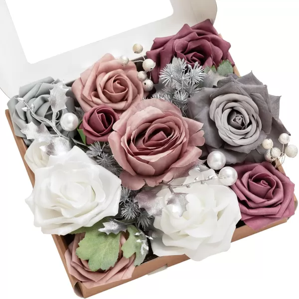 imageLings Moment Artificial Flowers Combo Box Set Sarah Dusty Rose ampamp Navy for DIY Wedding Bouquet Centerpieces Decor Floral Arrangement DecorDusty Rose  Grey