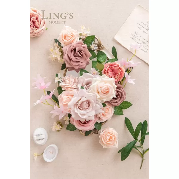 imageLings Moment Artificial Flowers Combo Box Set Sarah Dusty Rose ampamp Navy for DIY Wedding Bouquet Centerpieces Decor Floral Arrangement DecorDusty Rose  Peach