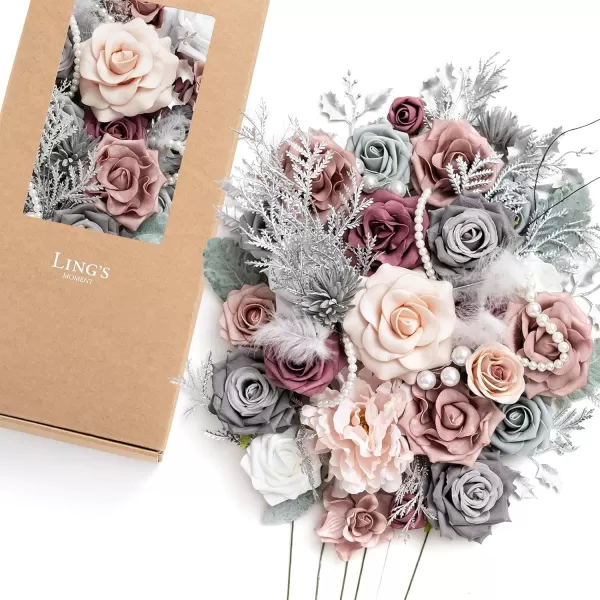 imageLings Moment Artificial Flowers Combo Box Set Sarah Dusty Rose ampamp Navy for DIY Wedding Bouquet Centerpieces Decor Floral Arrangement DecorDusty Rose  Grey