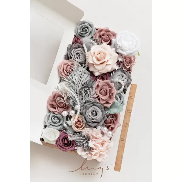 imageLings Moment Artificial Flowers Combo Box Set Sarah Dusty Rose ampamp Navy for DIY Wedding Bouquet Centerpieces Decor Floral Arrangement DecorDusty Rose  Grey