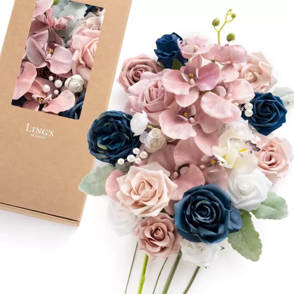 imageLings Moment Artificial Flowers Combo Box Set Sarah Dusty Rose ampamp Navy for DIY Wedding Bouquet Centerpieces Decor Floral Arrangement DecorDusty Rose  Navy