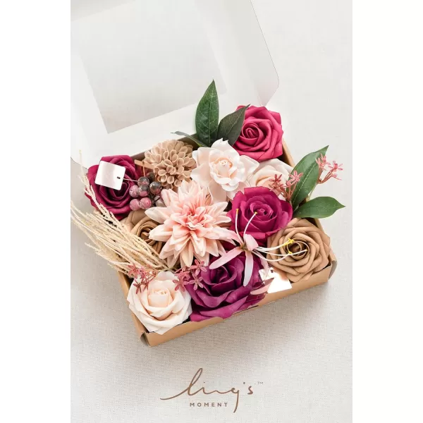 imageLings Moment Artificial Flowers Combo Box Set Sarah Dusty Rose ampamp Navy for DIY Wedding Bouquet Centerpieces Decor Floral Arrangement DecorValentine Magenta