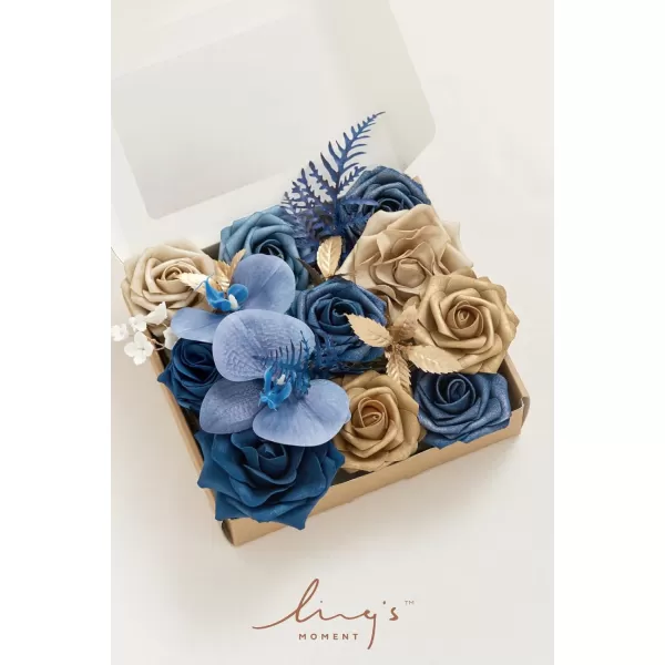 imageLings Moment Artificial Flowers Dusty Blue Dahlia Flowers Combo for DIY Wedding Bouquets Centerpieces Arrangements Party Baby Shower Home Decorations Bridal ShowerB2navy Blue  Gold