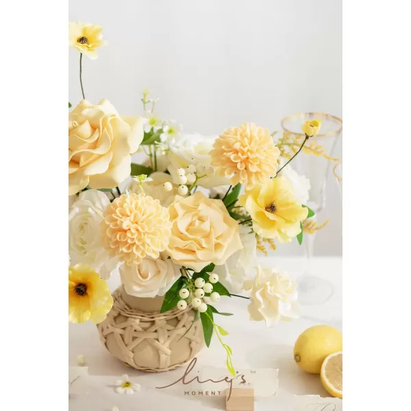 imageLings Moment Artificial Flowers Dusty Blue Dahlia Flowers Combo for DIY Wedding Bouquets Centerpieces Arrangements Party Baby Shower Home Decorations Bridal ShowerA4creamy Yellow