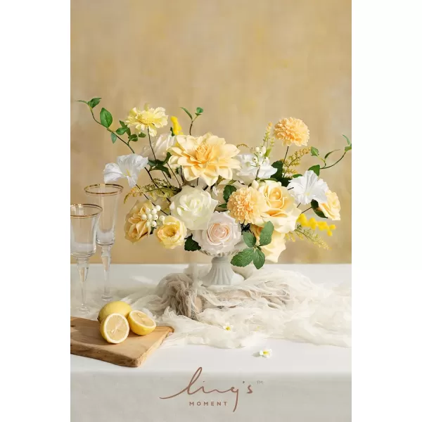 imageLings Moment Artificial Flowers Dusty Blue Dahlia Flowers Combo for DIY Wedding Bouquets Centerpieces Arrangements Party Baby Shower Home Decorations Bridal ShowerA4creamy Yellow
