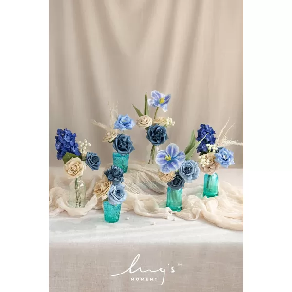 imageLings Moment Artificial Flowers Dusty Blue Dahlia Flowers Combo for DIY Wedding Bouquets Centerpieces Arrangements Party Baby Shower Home Decorations Bridal ShowerB2navy Blue  Tawny Beige