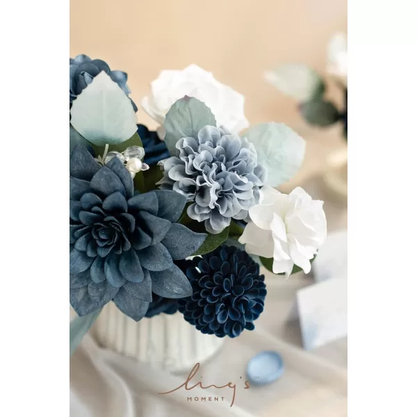 imageLings Moment Artificial Flowers Dusty Blue Dahlia Flowers Combo for DIY Wedding Bouquets Centerpieces Arrangements Party Baby Shower Home Decorations Bridal ShowerB1dusty Blue  Navy