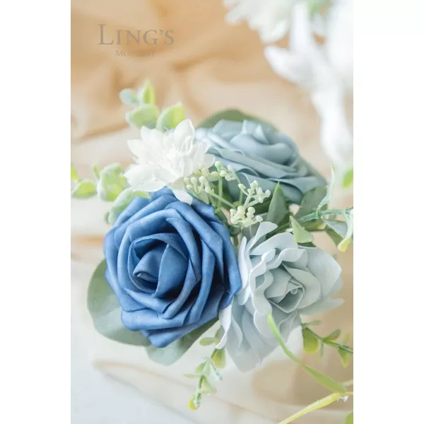 imageLings Moment Artificial Flowers Dusty Blue Dahlia Flowers Combo for DIY Wedding Bouquets Centerpieces Arrangements Party Baby Shower Home Decorations Bridal ShowerB1dusty Blue  Navy  Ivory