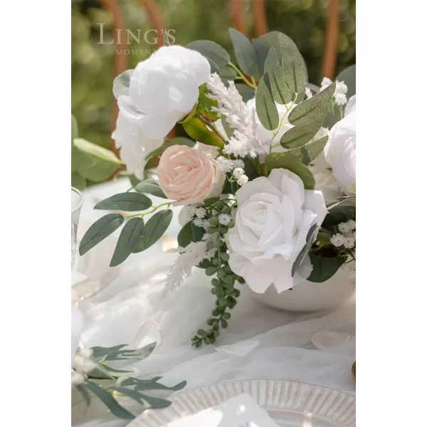 imageLings Moment Artificial Flowers Dusty Blue Dahlia Flowers Combo for DIY Wedding Bouquets Centerpieces Arrangements Party Baby Shower Home Decorations Bridal ShowerA1white  Blush