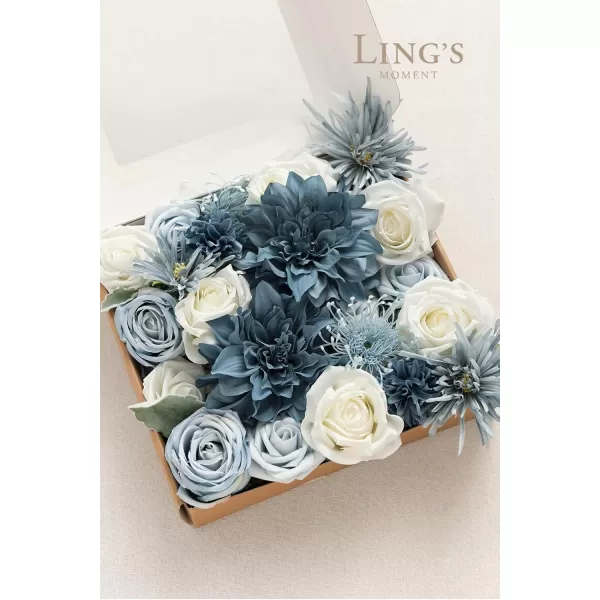 imageLings Moment Artificial Flowers Dusty Blue Dahlia Flowers Combo for DIY Wedding Bouquets Centerpieces Arrangements Party Baby Shower Home Decorations Bridal ShowerB1dusty Blue  Navy