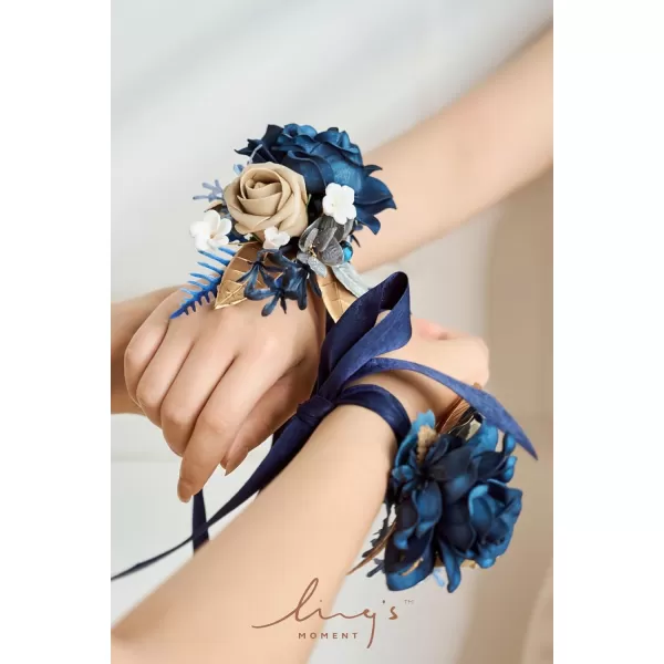 imageLings Moment Artificial Flowers Dusty Blue Dahlia Flowers Combo for DIY Wedding Bouquets Centerpieces Arrangements Party Baby Shower Home Decorations Bridal ShowerB2navy Blue  Gold