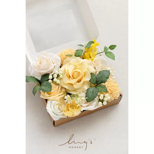 imageLings Moment Artificial Flowers Dusty Blue Dahlia Flowers Combo for DIY Wedding Bouquets Centerpieces Arrangements Party Baby Shower Home Decorations Bridal ShowerA4creamy Yellow